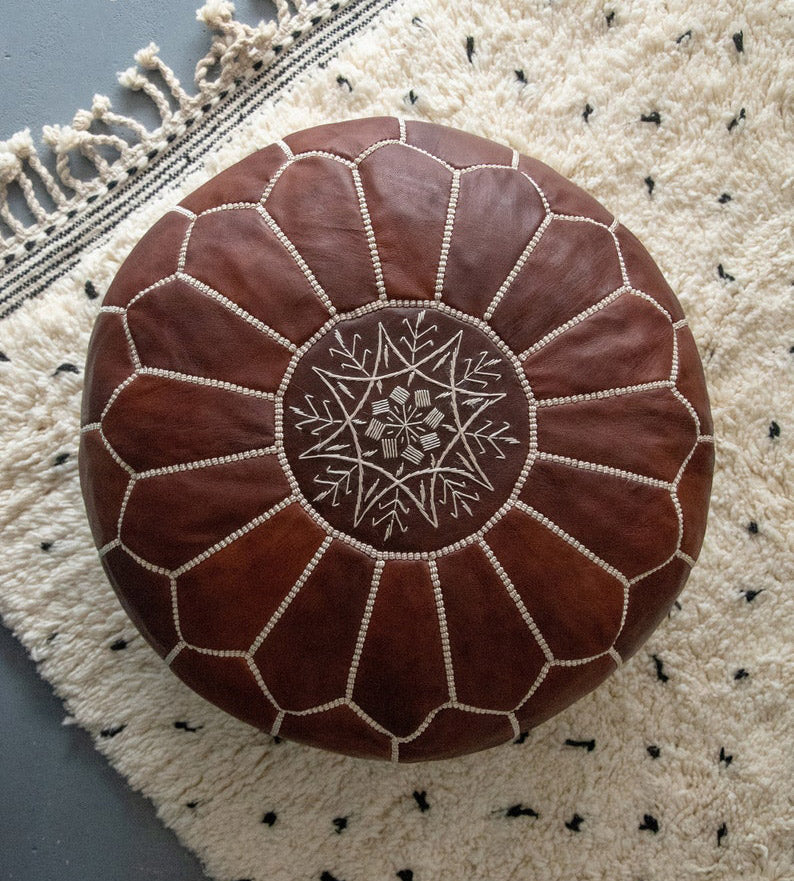 Artisanal Moroccan Leather Pouffe – Handmade