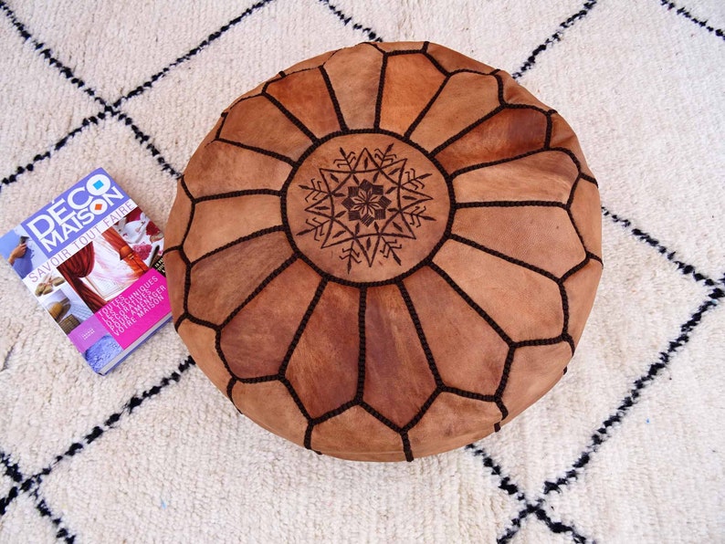 Moroccan Oil Leather Pouf – Handmade Genuine Leather